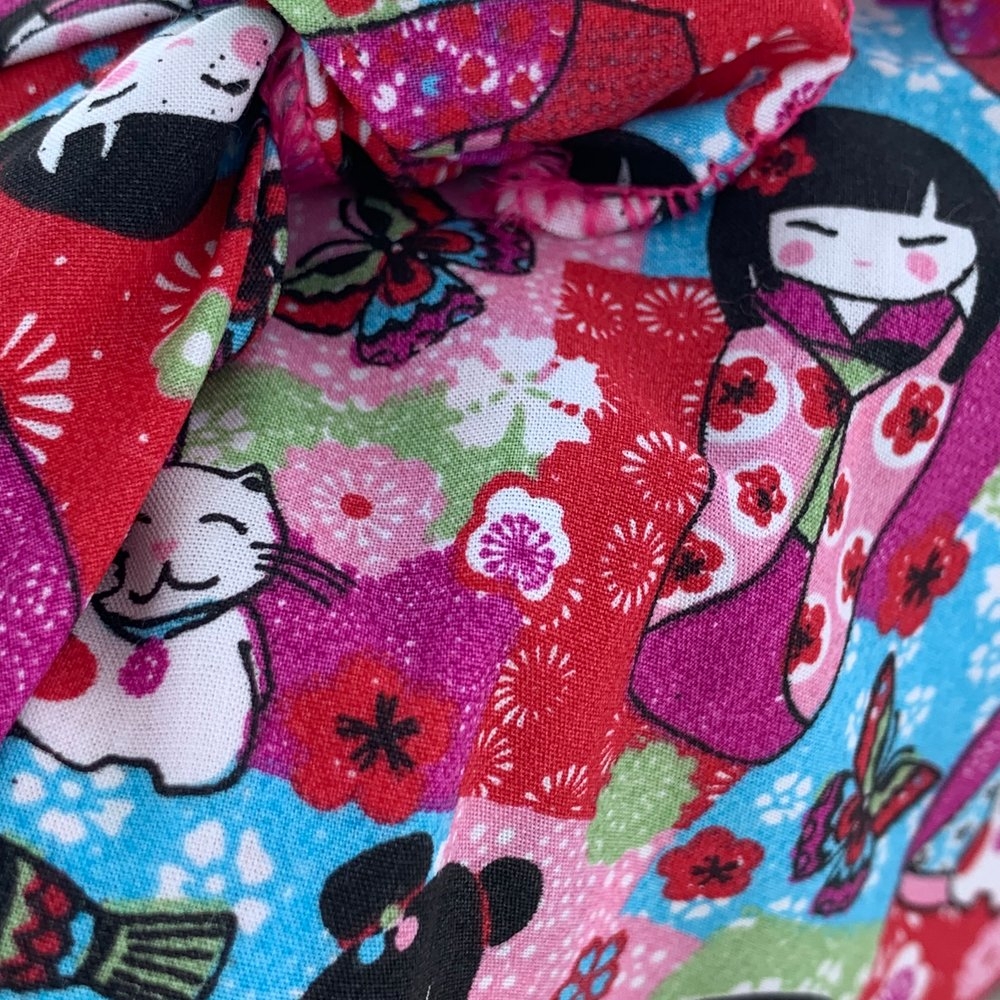 Furoshiki Moyen 48 X 48 Cm Kokeshis