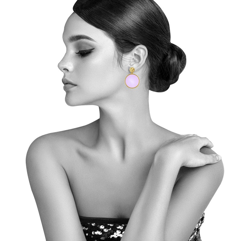 Boucles d'Oreilles Clip Métal Doré Cercle Coloré Translucide