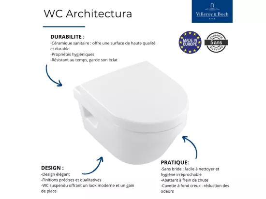 WC suspendu combi-pack VILEROY ET BOCH Architectura 53 x 37 x 40 cm