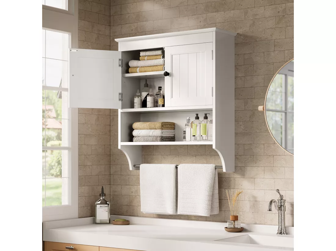 Bealife Meuble de Salle de Bain Mural Blanc avec Étagère à Serviettes