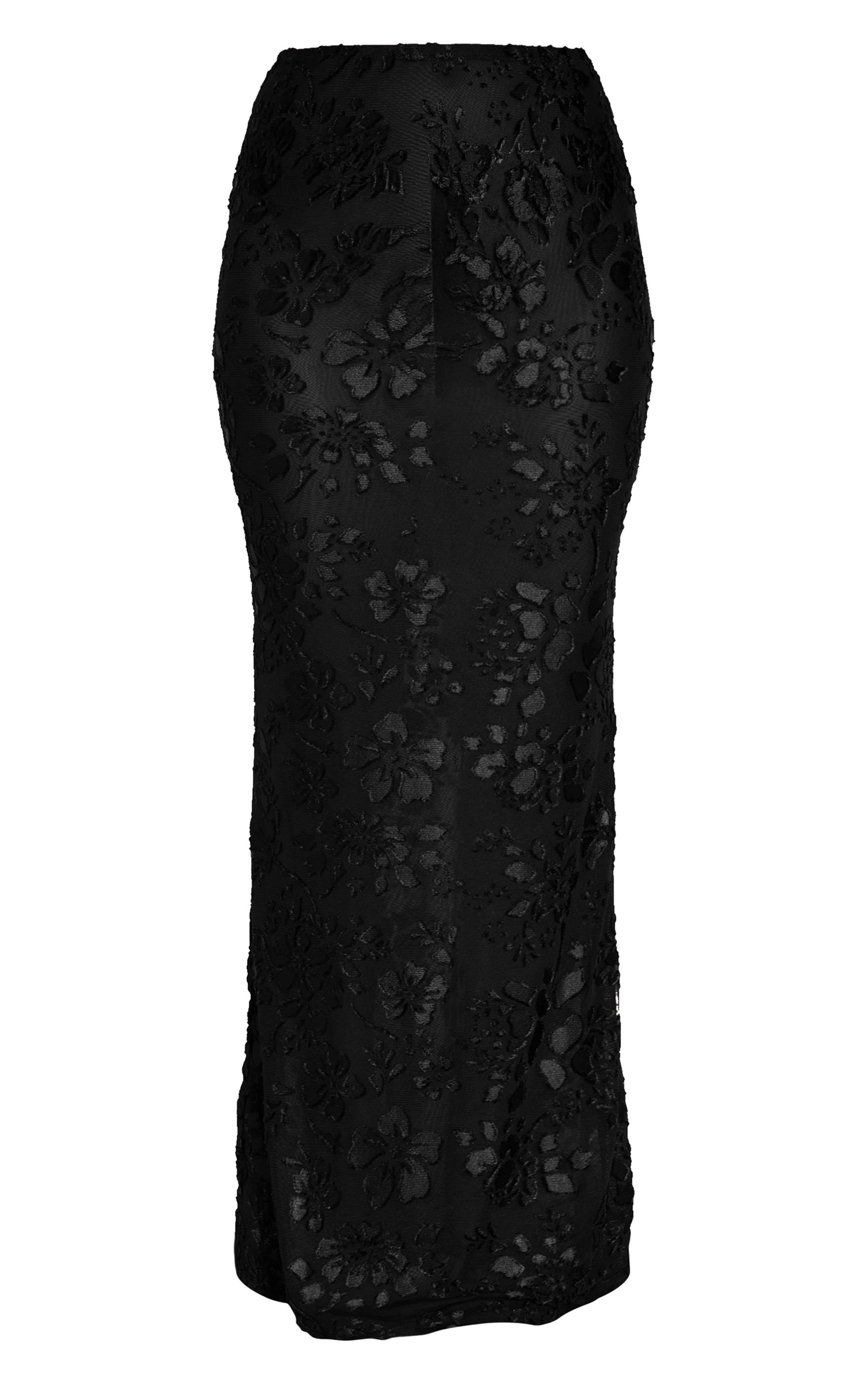 Noir Jupe Longue Transparente À Motif Floral
