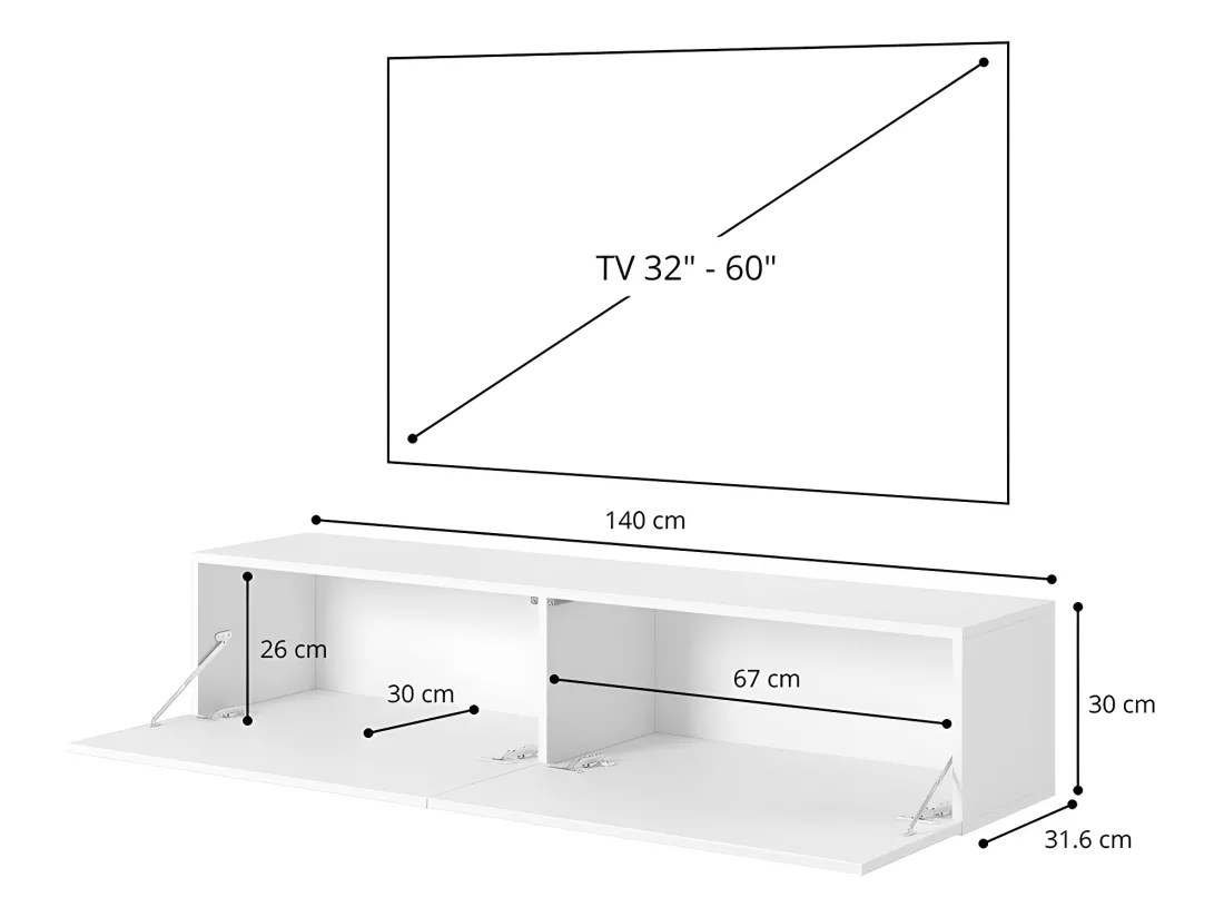 Meuble TV -140 cm - couleur gris-beige avec façade fraisée - VELDIO