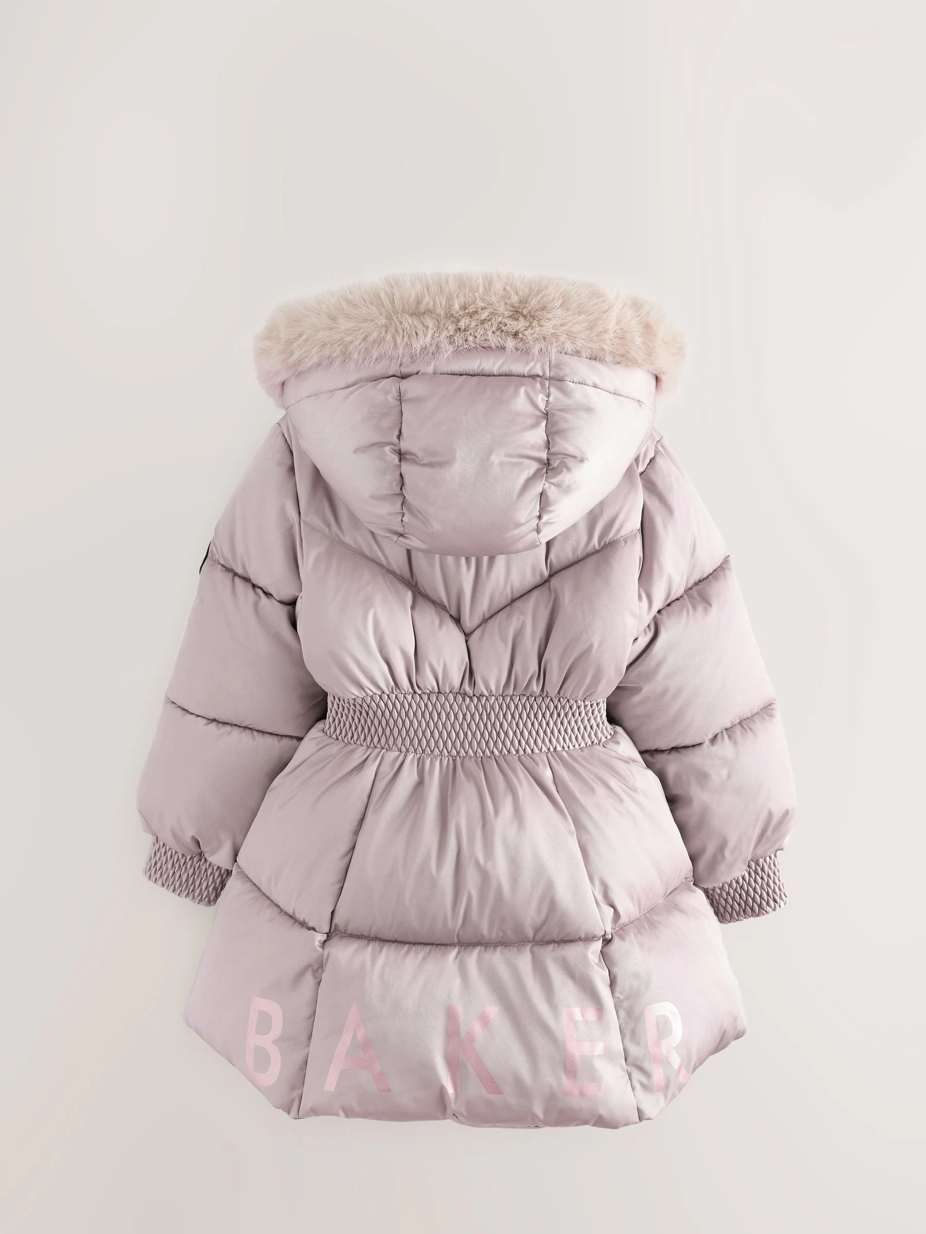 Oesterkleurig - Baker by Ted Baker - Regenbestendige gewatteerde zwarte jas met rok