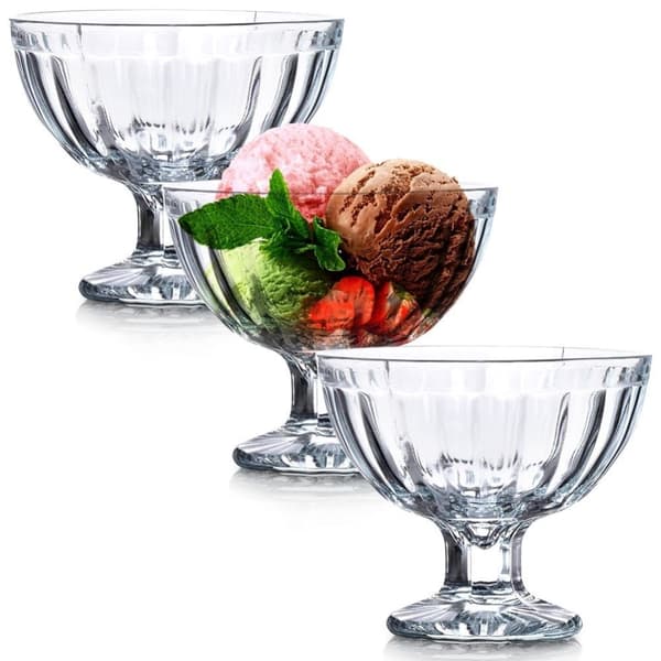 Tre elegante dessertskåler i glass, tåler oppvaskmaskin