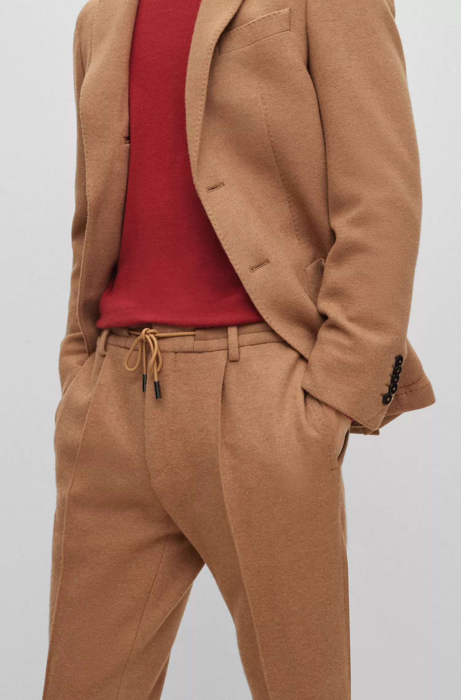 Calça BOSS Camel-Slim-fit em mistura de pelo de camelo