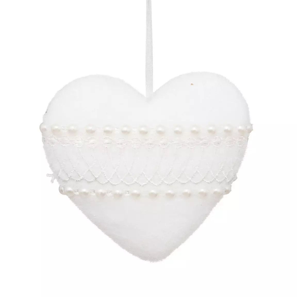 Coeur à suspendre (H9 cm) Perles Blanc