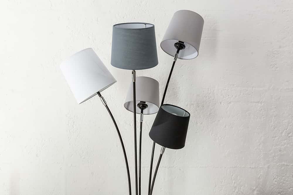 Design Stehlampe LEVELS 176cm schwarz grau mit 5 Leinenschirmen