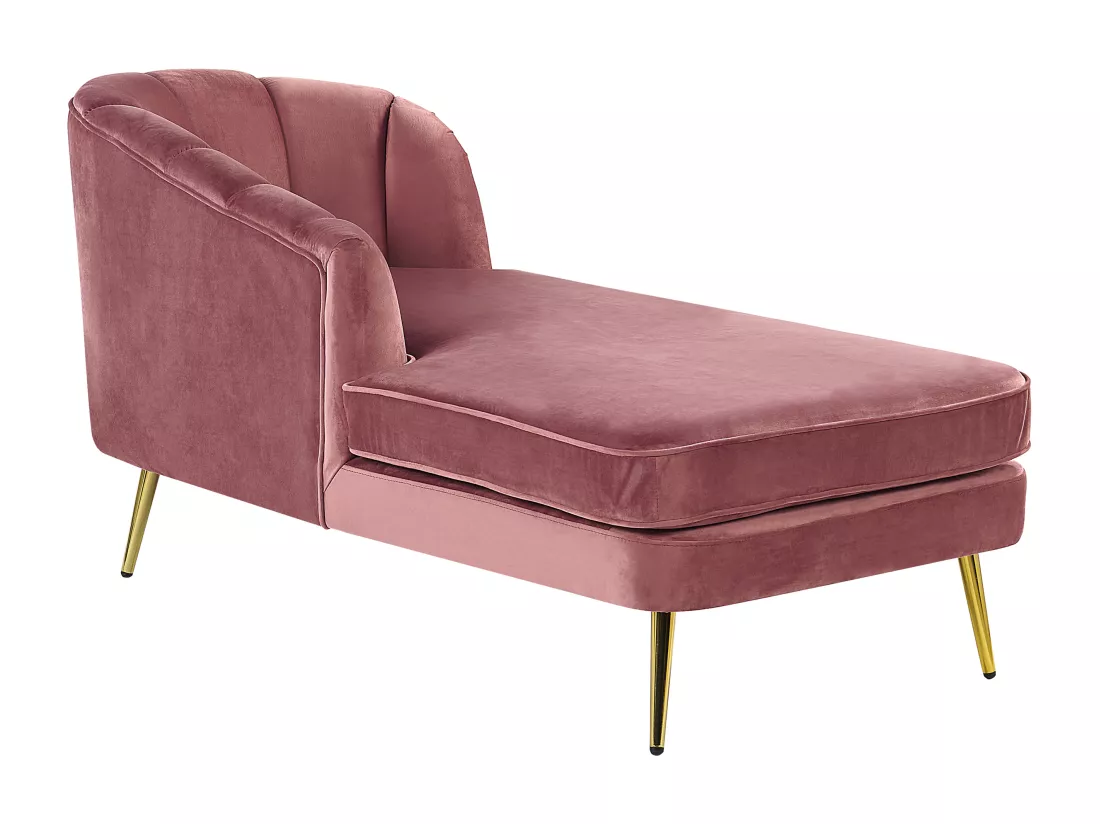 Chaise longue côté droit en velours rose ALLIER