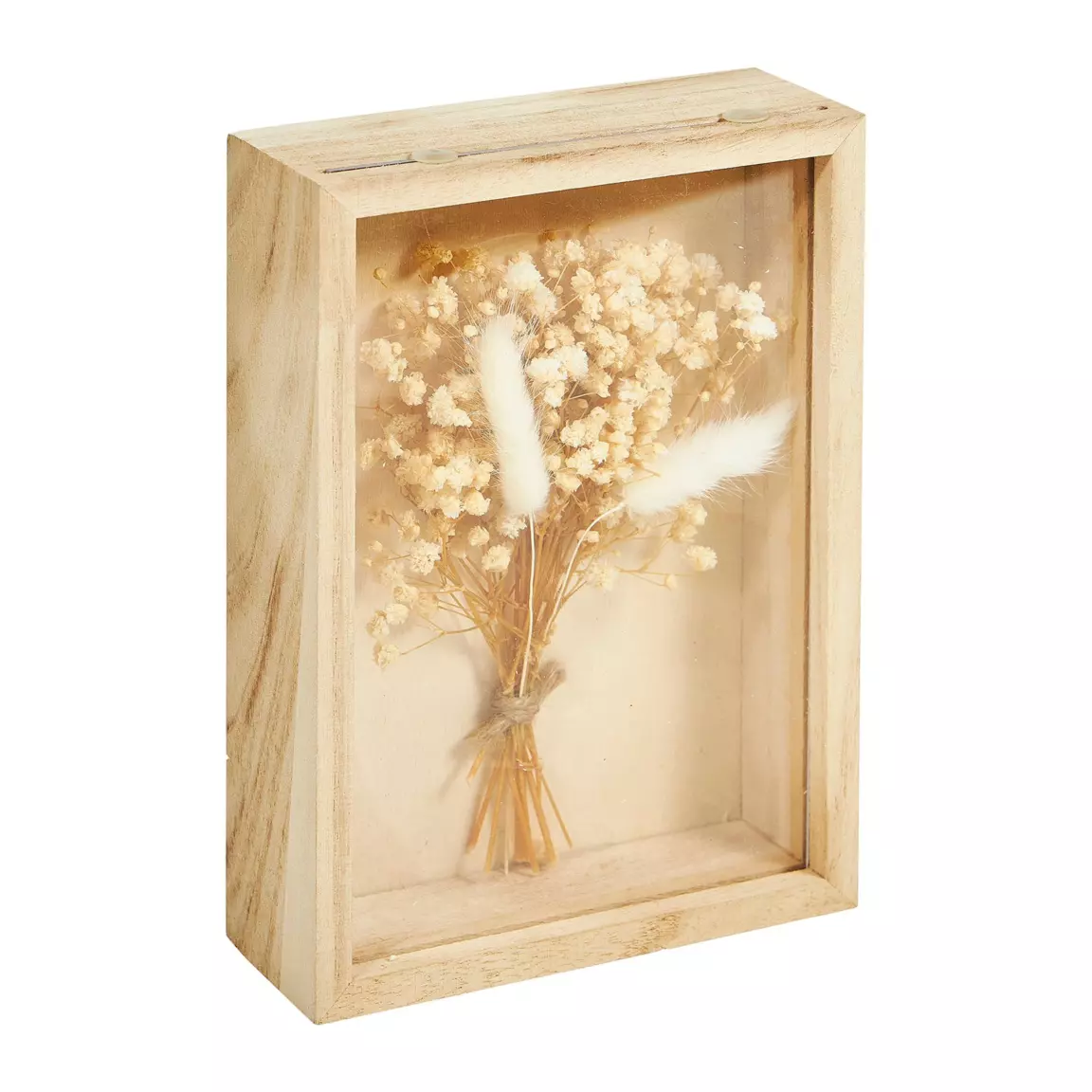Cadre bois en bois (H19 cm) Fleurs séchées Beige