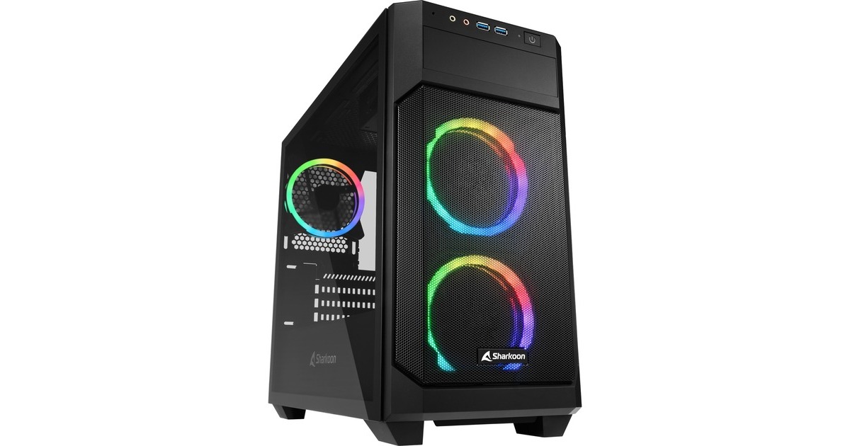 SharkoonV1000 RGB midi tower behuizing  (Zwart | 2x USB-A | RGB | Tempered Glass)