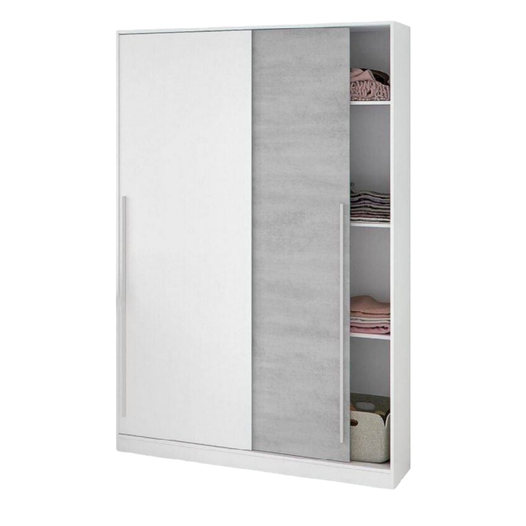 Armoire à 2 Portes Coulissantes avec Étagères - Design Moderne Blanc et Gris
