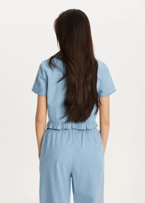 Korte mouwen blouse met strik details blauw (BLW.USM)