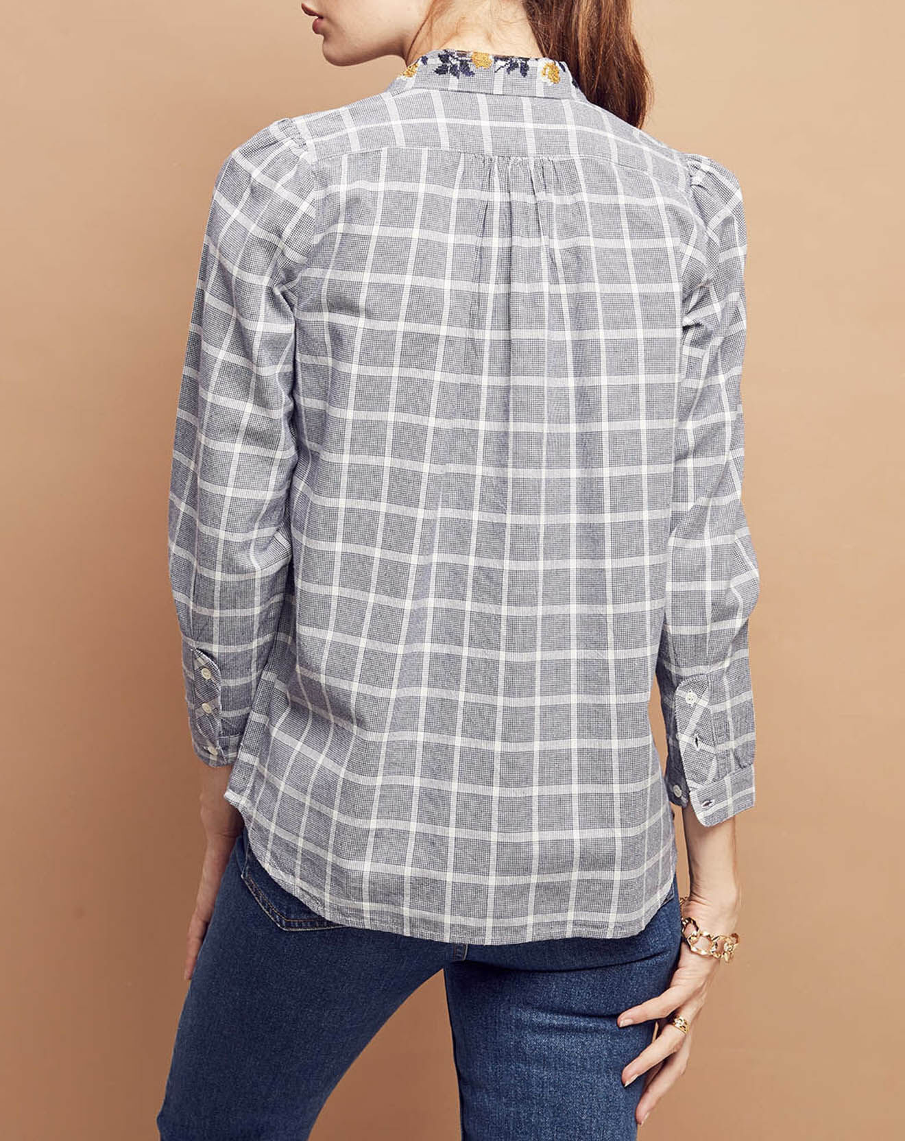 Inouitoosh Chemise Florencia en Coton à carreaux blanc/marine