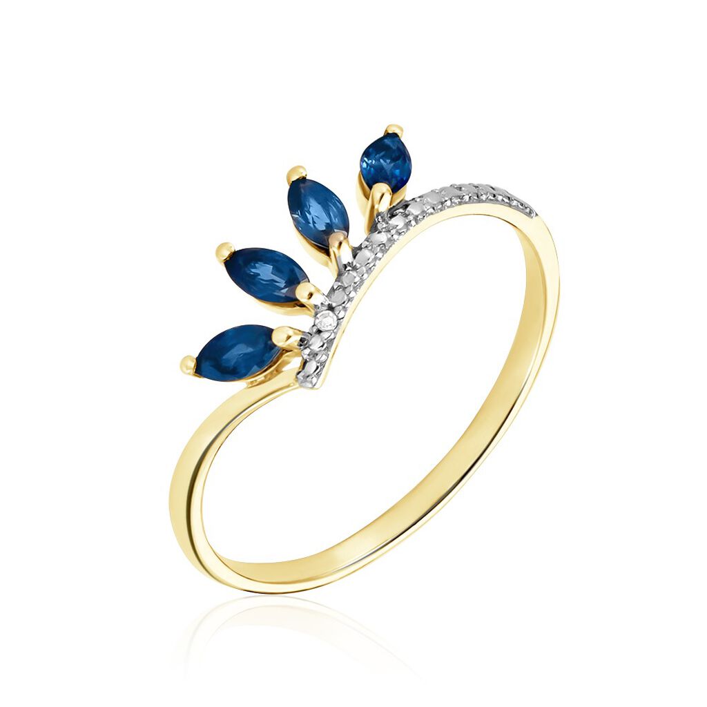 Bague Navette Or Jaune Saphir Diamant