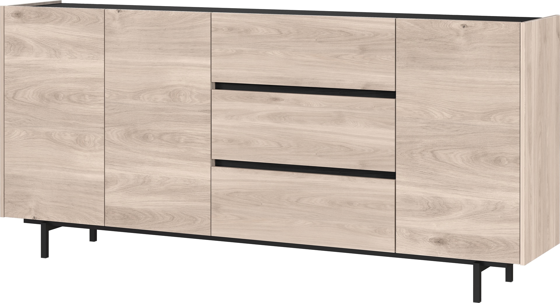 Sideboard EMMA 190 x 88 cm Castello-Eiche-Dekor beige/schwarz