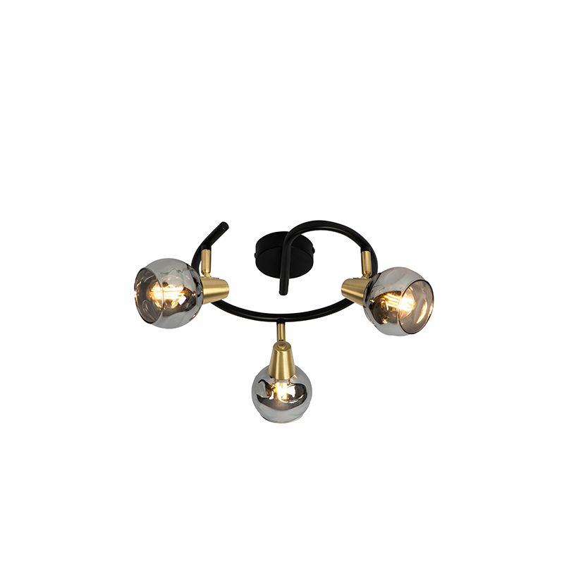 Plafondlamp zwart 44,5 cm met smoke glas 3-lichts - Vidro