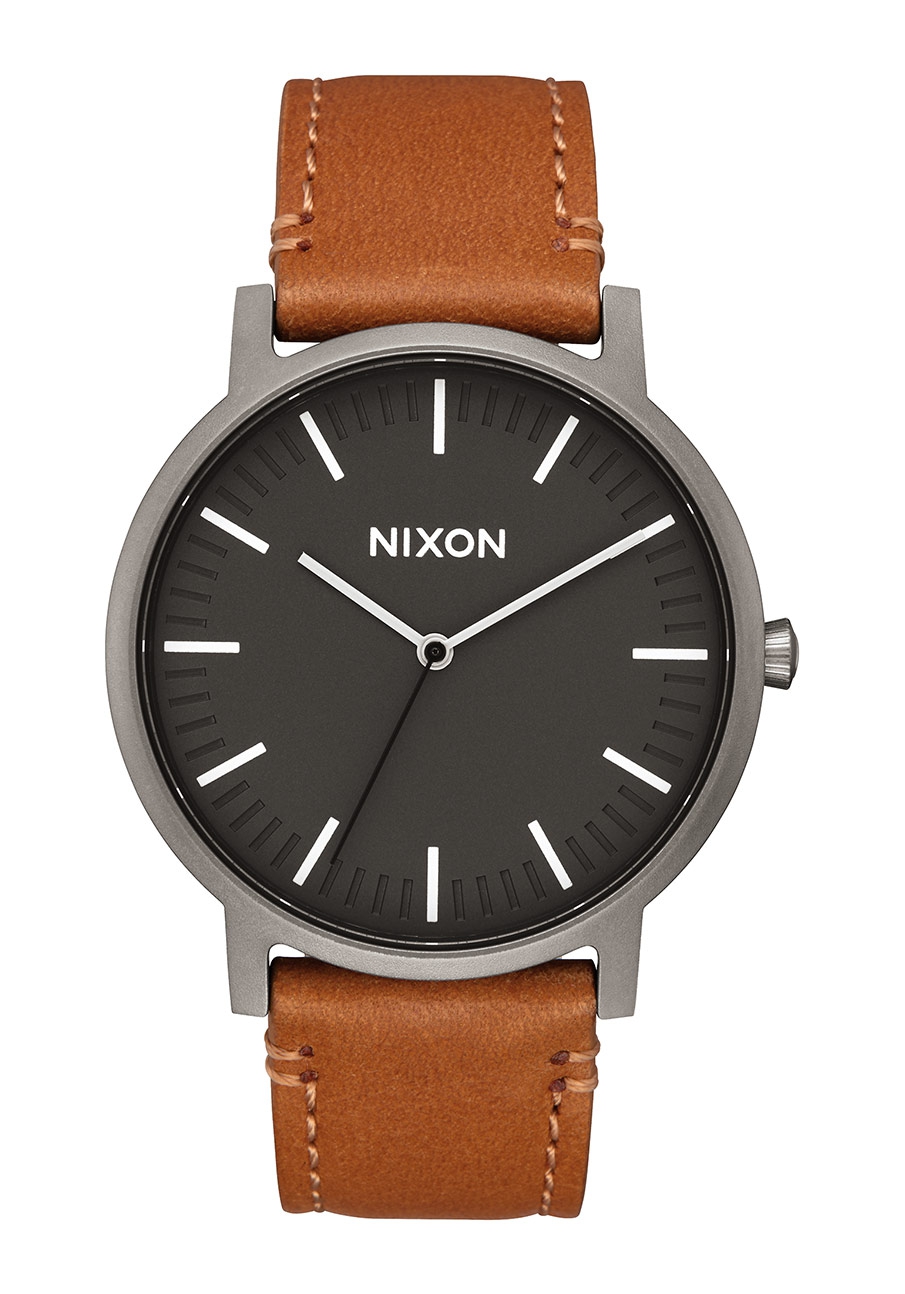 Nixon The Porter Leather Gunmetal / Charcoal / Taupe