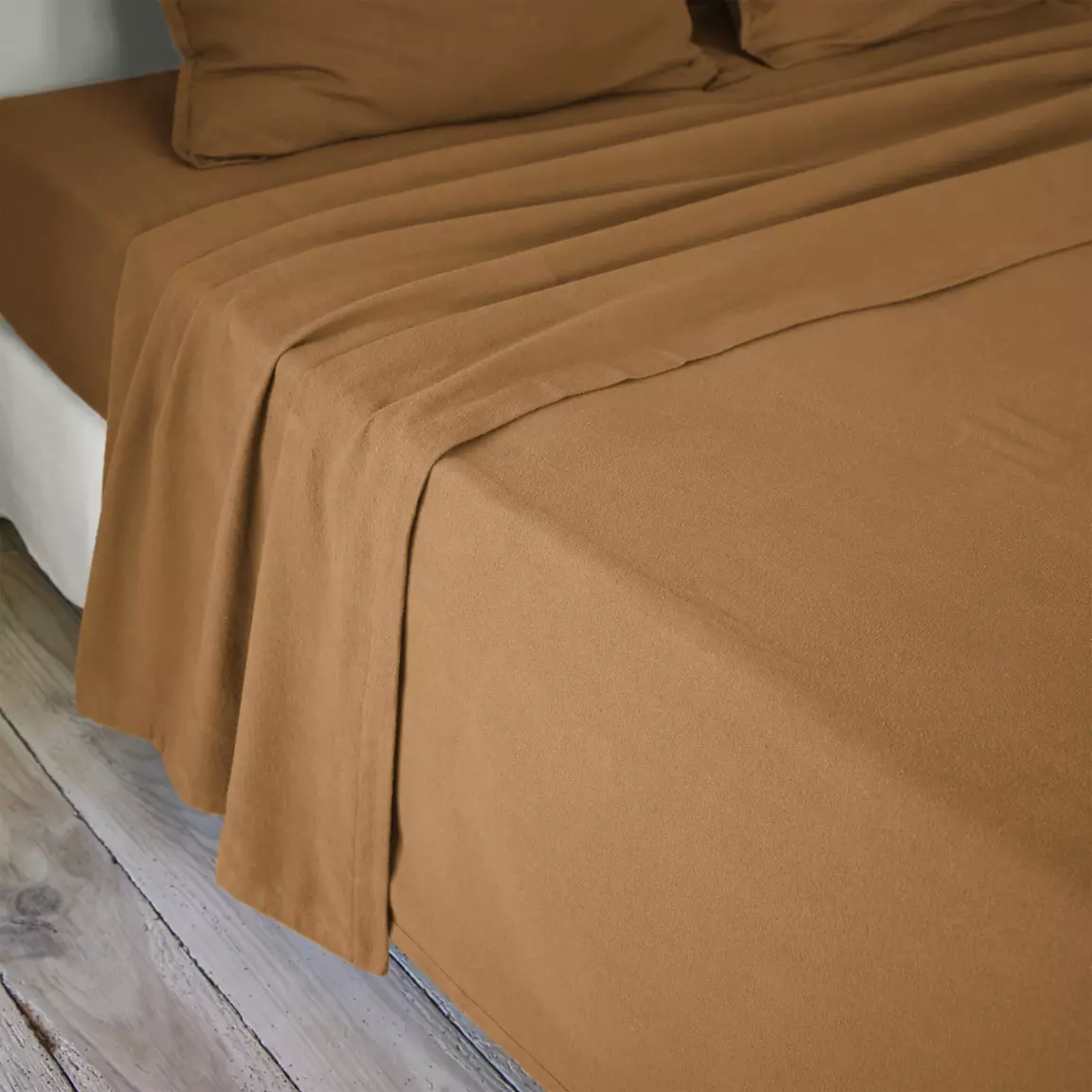 Drap plat flanelle de coton (240 x 300 cm) Théa Camel
