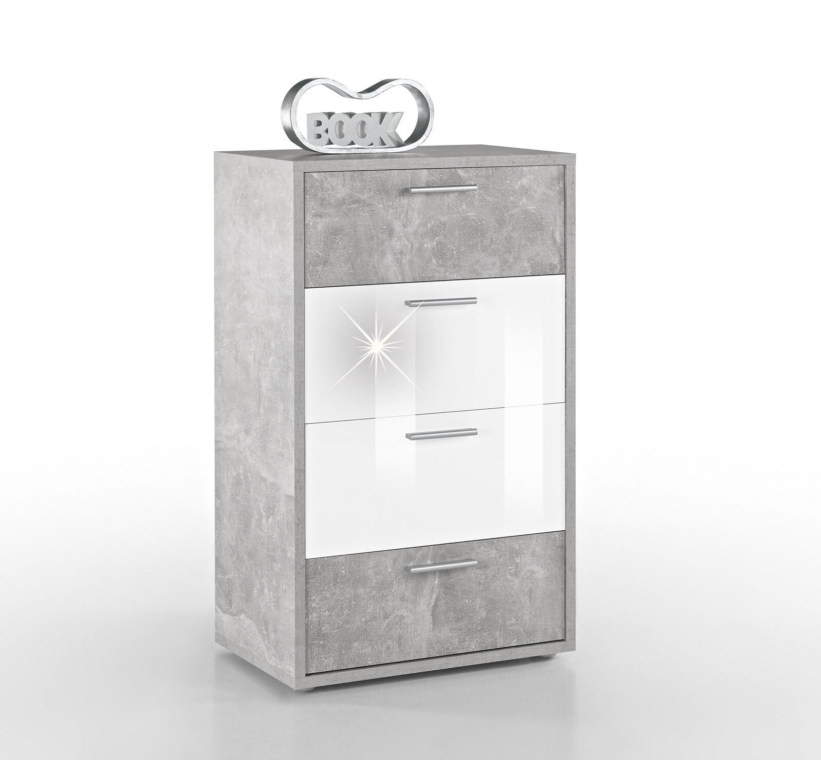 Kommode Mountain Weiß Hochglanz/Beton-Optik 64 x 104 x 37 cm