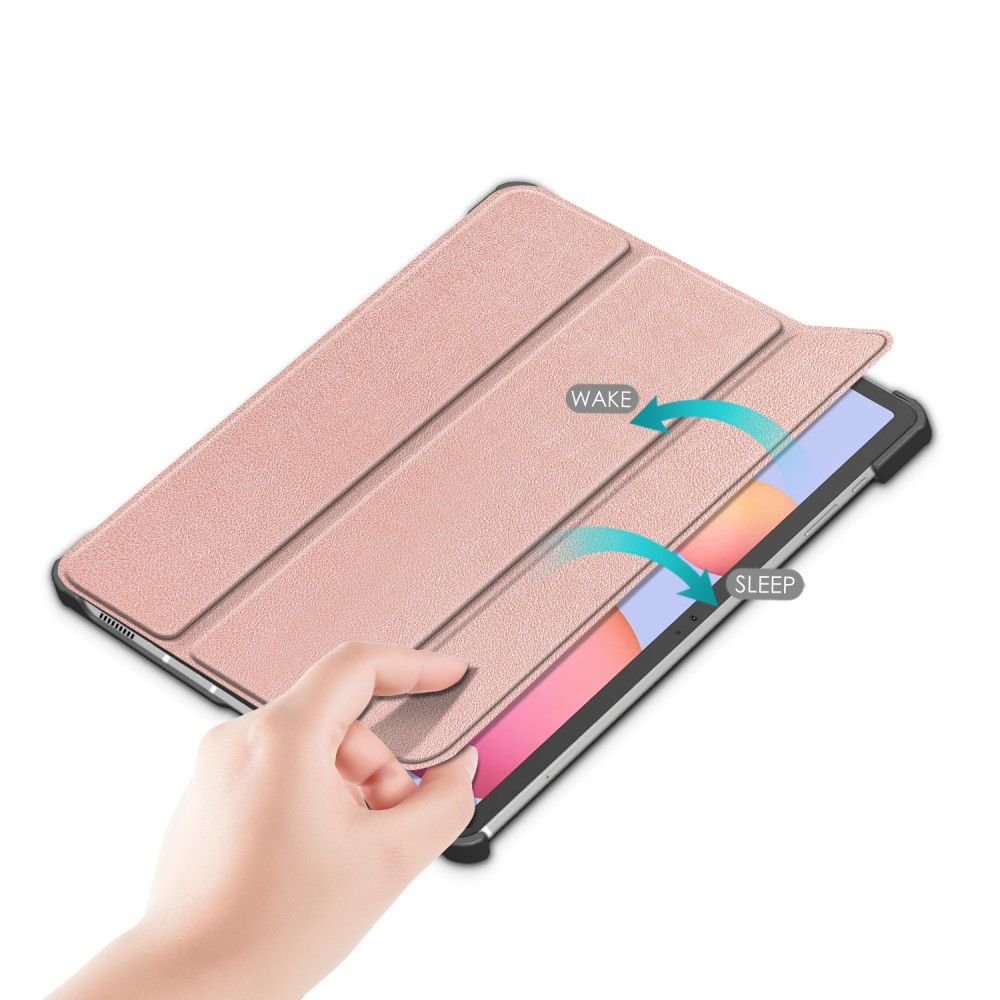 Samsung Galaxy Tab S8 / Tab S7 Leder Tasche Smart Case Hülle   S-Pen Halterung - Roségold / Schwarz