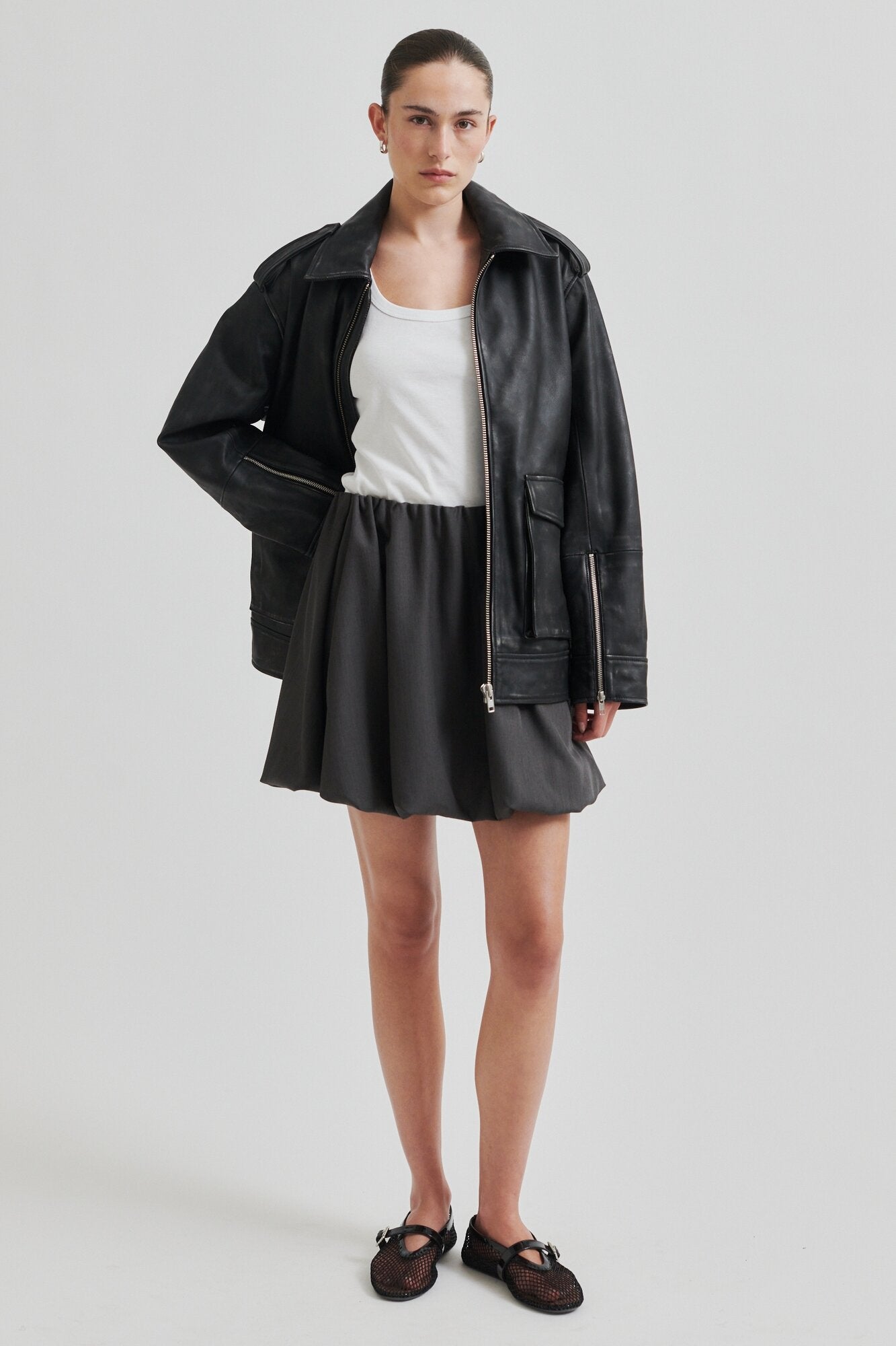 Second Female  Otilia kort nederdel - Dark grey melange