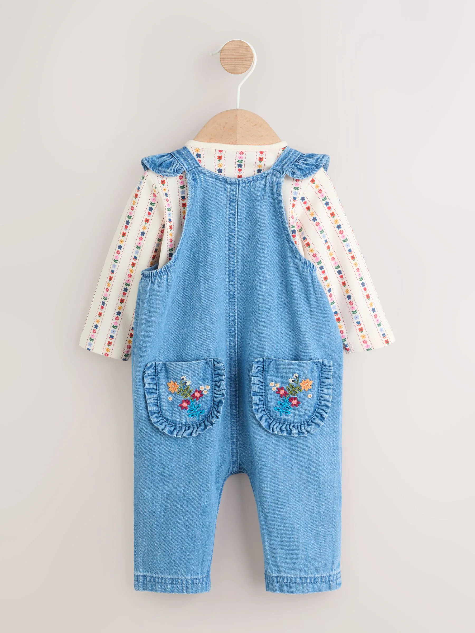Embroidered Denim - Baby Dungarees and Long Sleeve Bodysuit Set 2 Piece (0mths-3yrs)