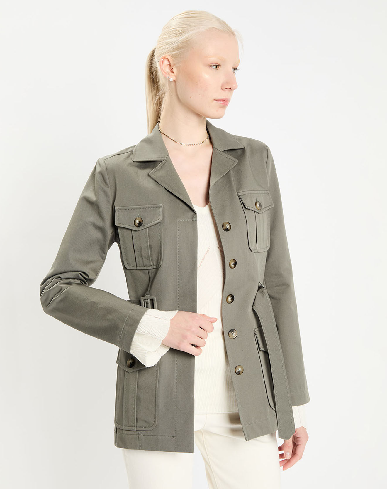 Zapa Trench-coat court en Gabardine Vania kaki
