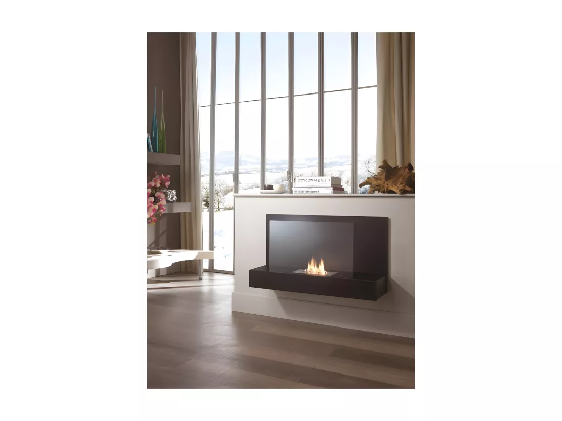 Cheminée bio bioéthanol murale design noire 90 x 26 xh 50 cm