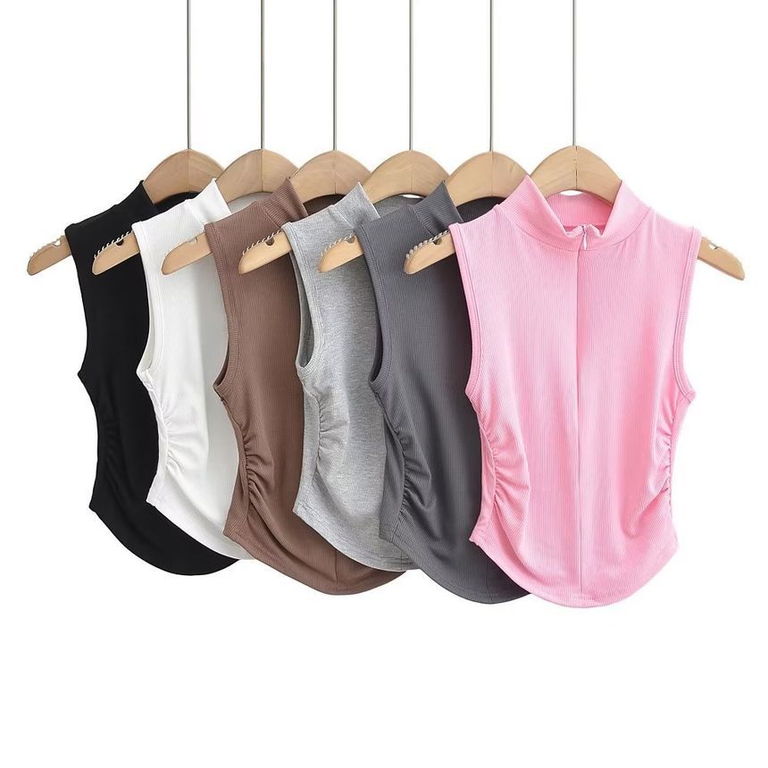 Osion - Tanktop met geplooide hals en effen kleur