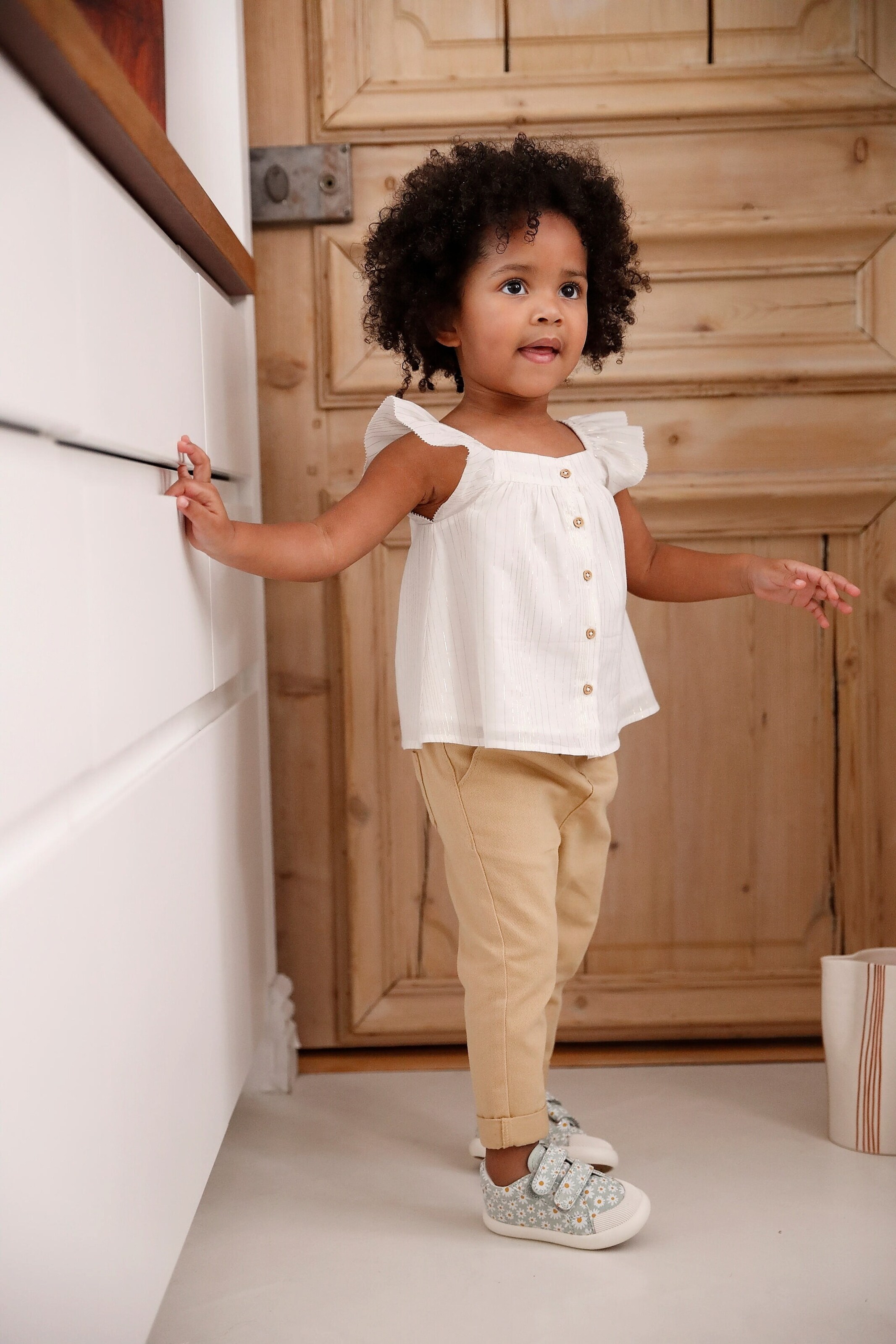 Vertbaudet Festliche Baby Bluse aus Baumwoll-Voile vanille