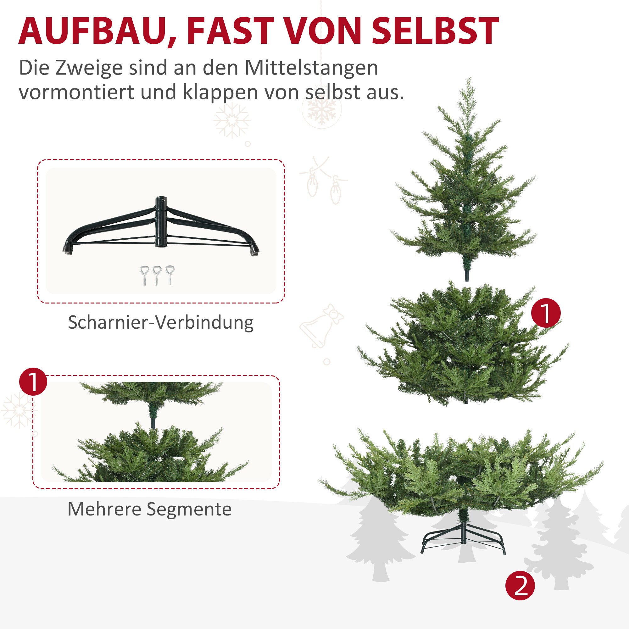 HOMCOM Weihnachtsbaum mit 1942 Astspitzen grün 136L x 136B x 180H cm