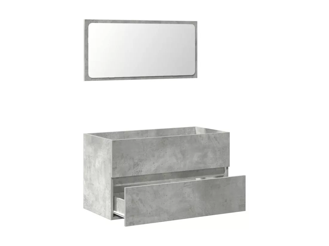 Armoire de bain avec miroir gris béton bois d'ingénierie