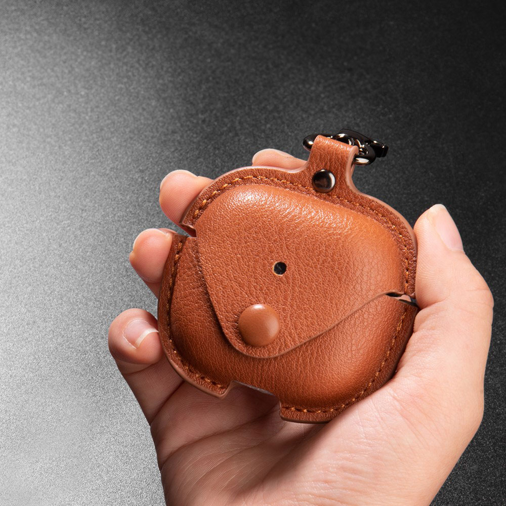AirPods 4 Leder Case Schutzhülle mit Karabinerhaken - Braun