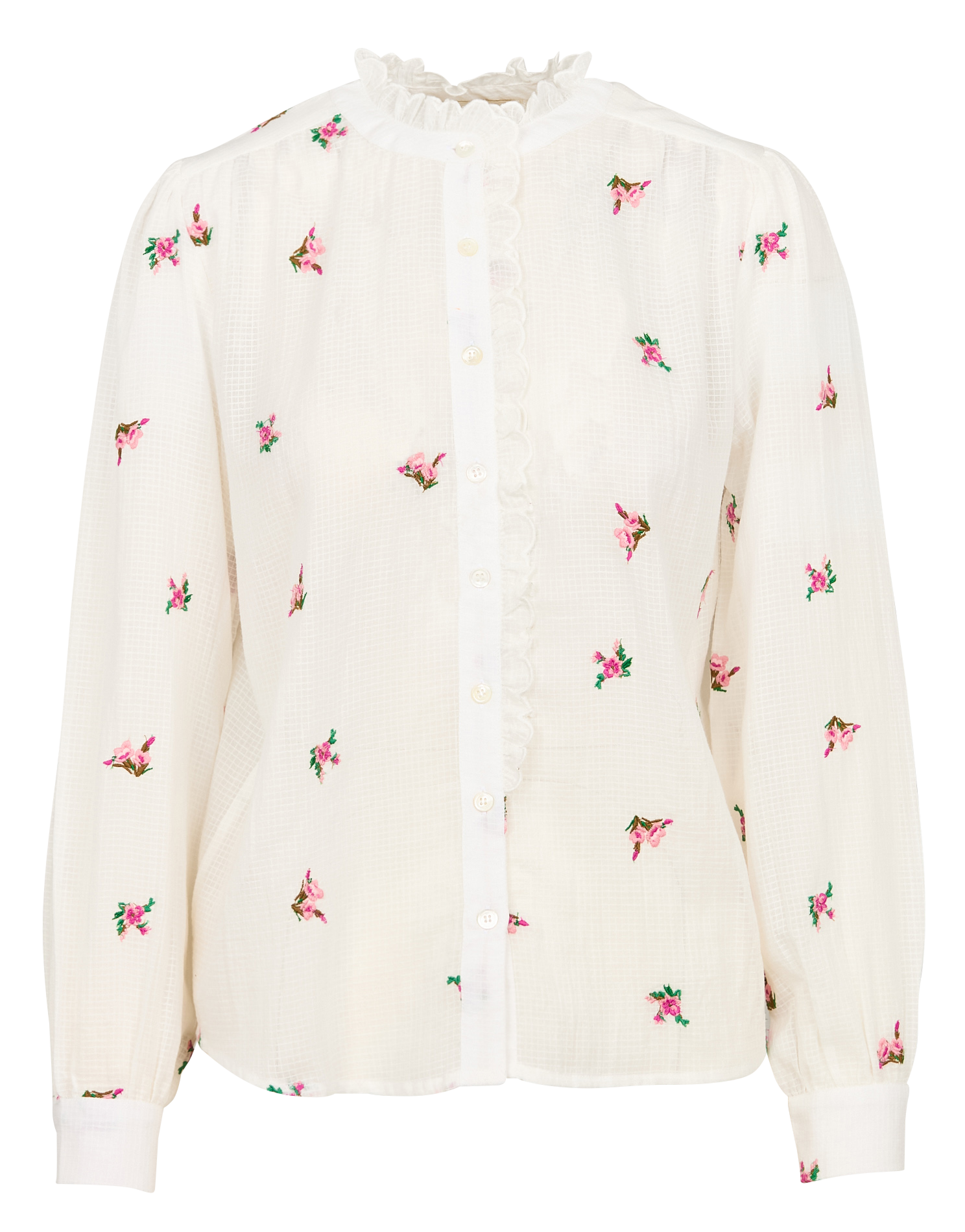 BAYA - Chemise droite col rond en coton | Blanc