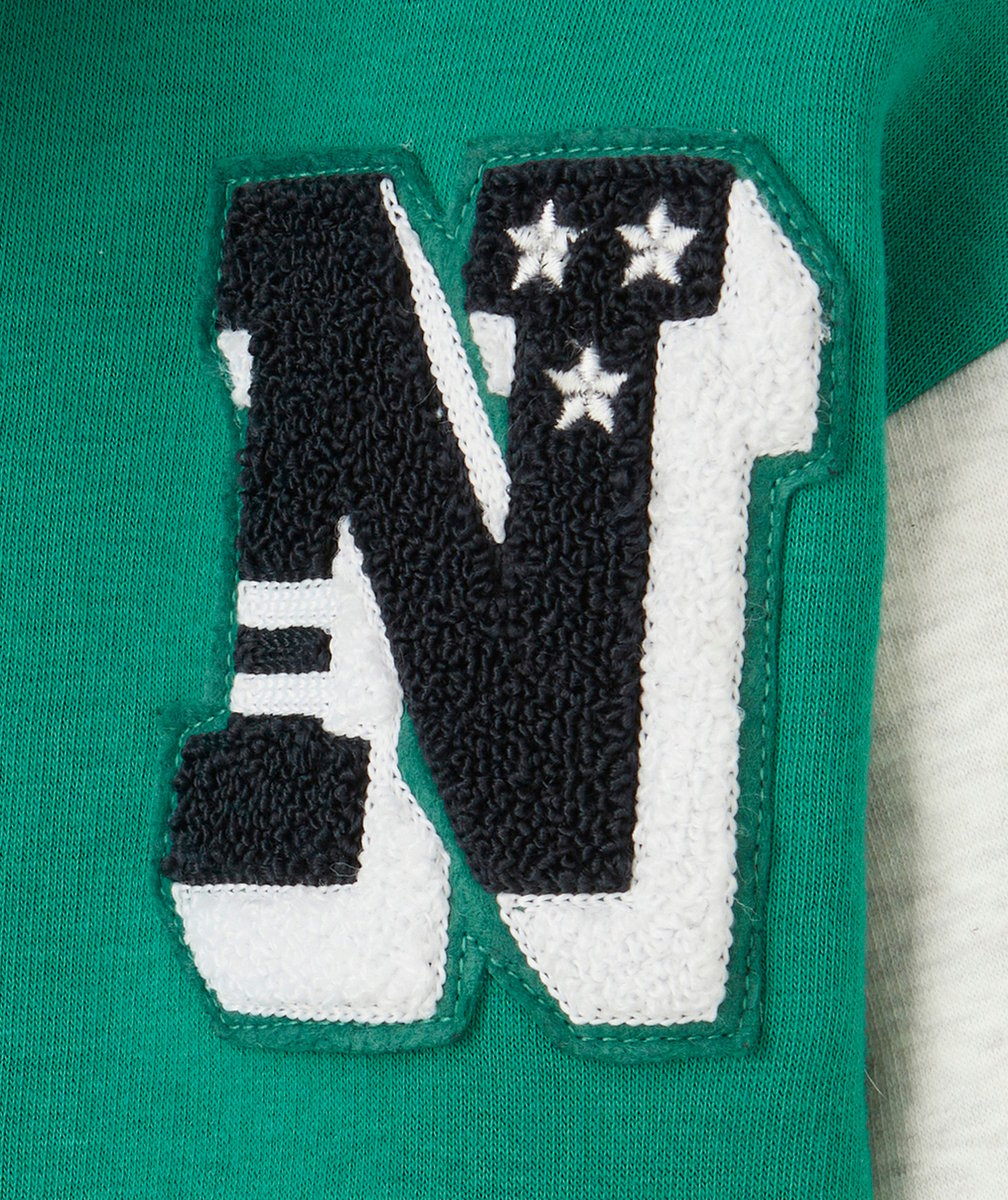 VESTE TEDDY GARÇON EN COTON BIO VERT ET GRIS THÈME CAMPUS