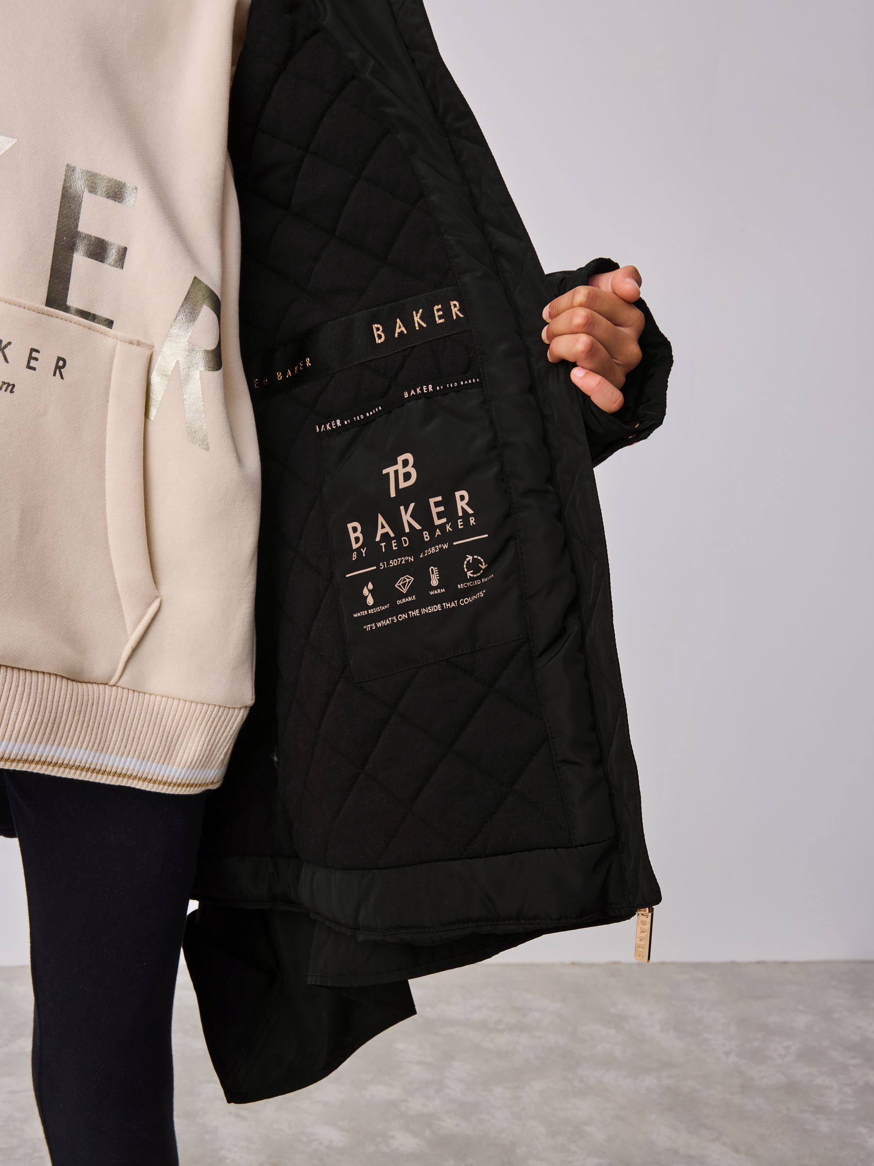 Zwart - Baker by Ted Baker - Regenbestendige regenjas met strik en ruches