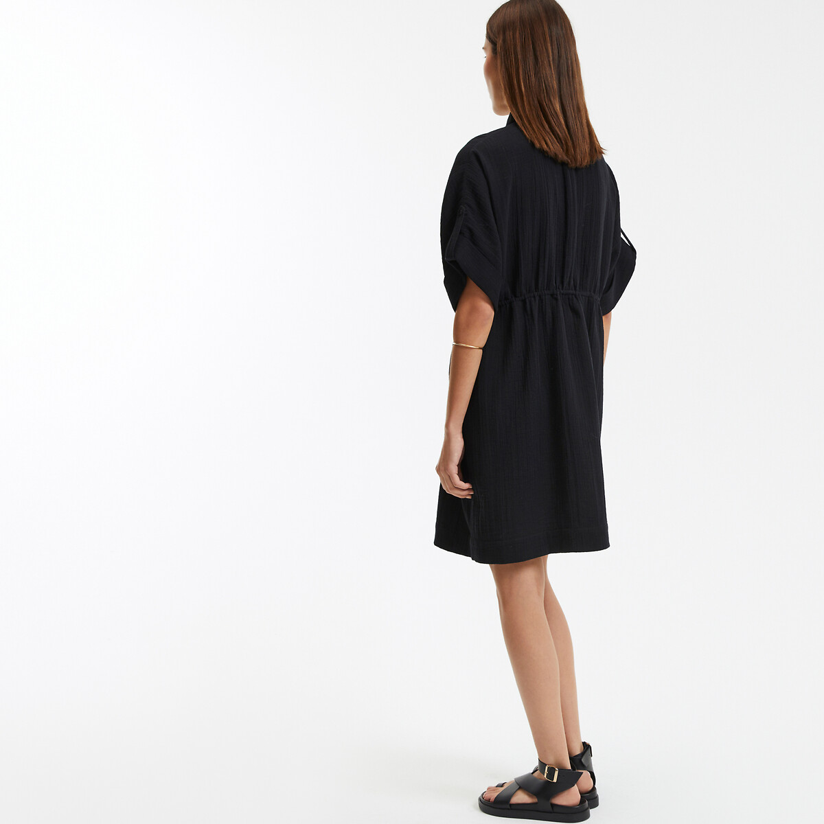 COLEÇÃO LA REDOUTE<br>Vestido camisa curto e evasê com mangas curtas