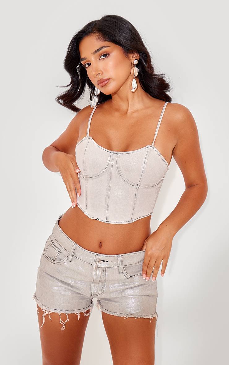 Argenté Top Corset En Denim Métallisé Petite