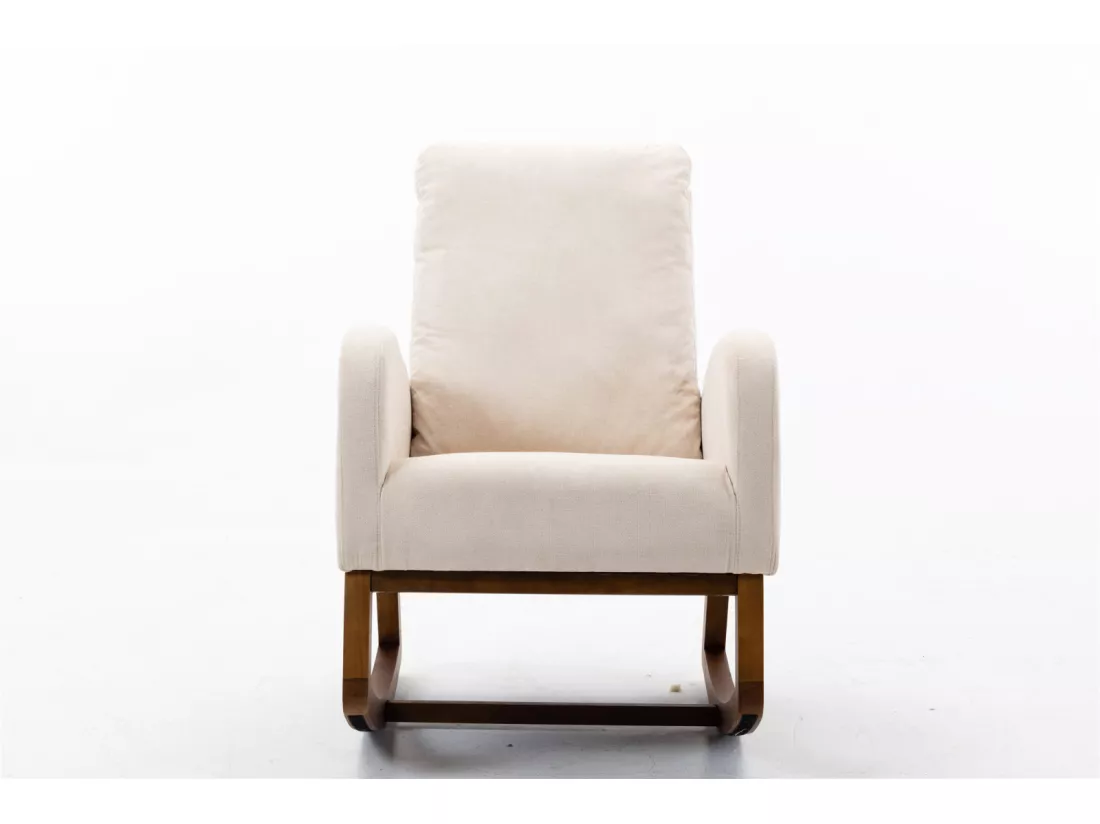 Fauteuil à Bascule - Rocking chair - Dossier Capitonné Pieds en Bois - Style Scandinave - Beige