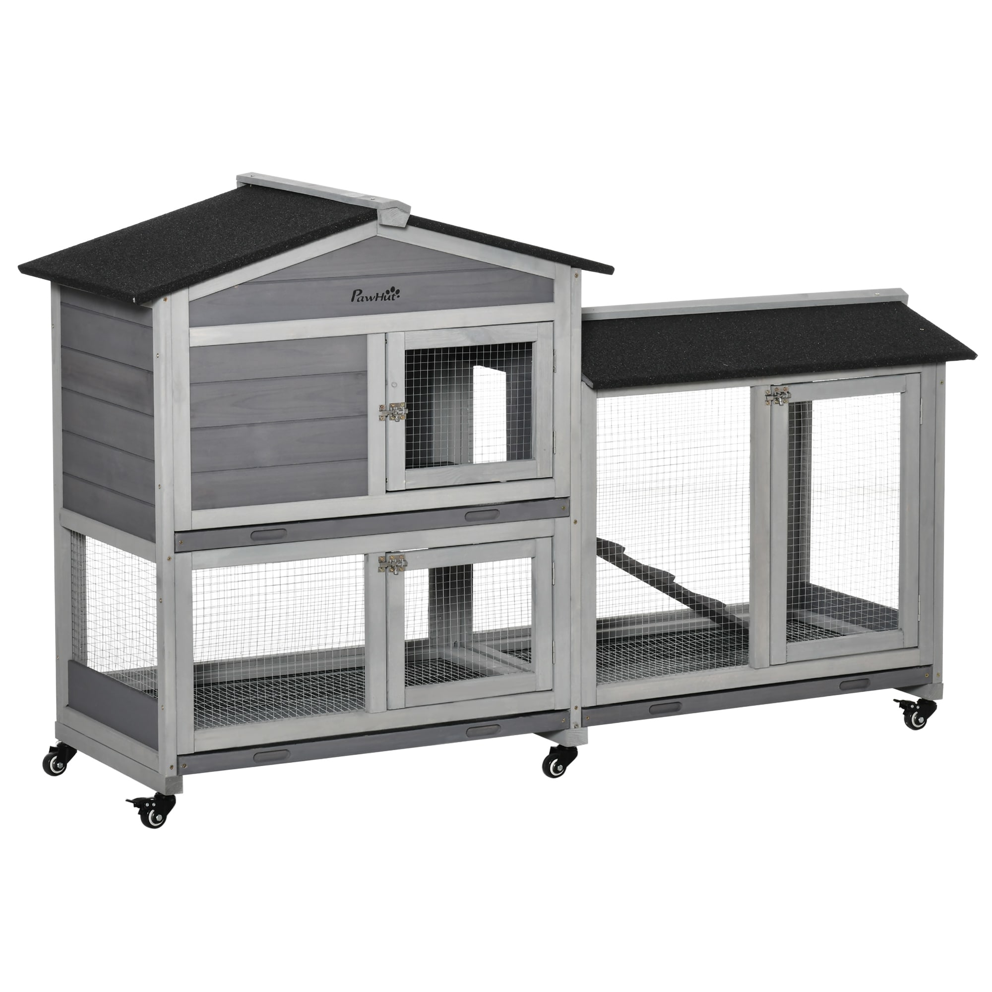 PawHut Kleintierstall mit 6 Rädern grau 157,4L x 53B x 99,5H cm