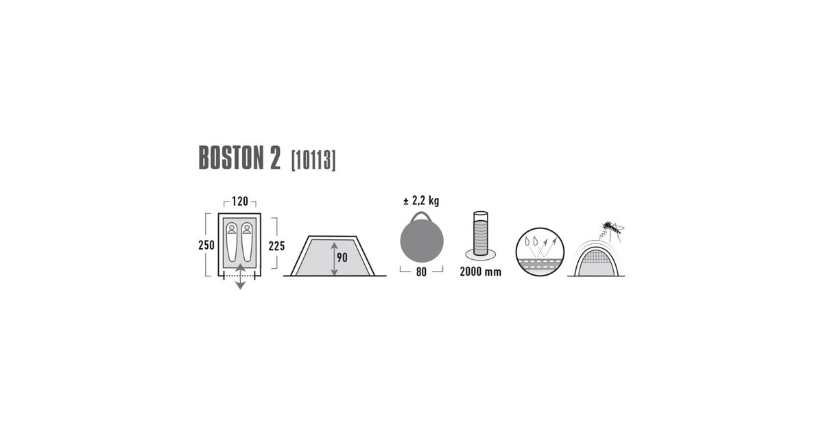 High PeakBoston 2 tent  (Aluminium/donkergrijs)