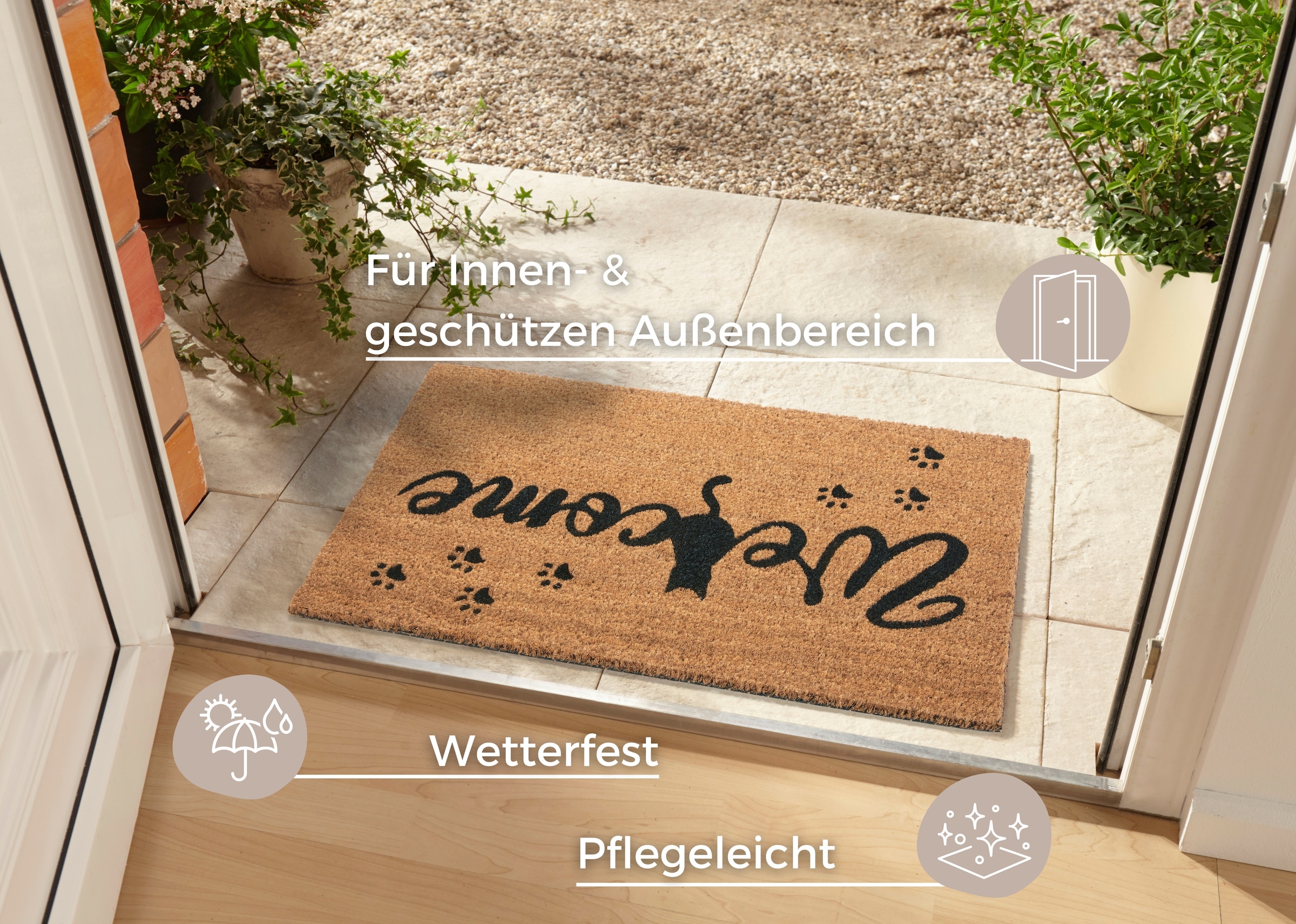 HANSE Home Fussmatte »Mix Mats  Kokos Cat Paws Welcome, Türmatte« rechteckig 15 mm Höhe Kokos, Schmutzfangmatte, Outdoor, Rutschfest, Innen, Kokosmatte, Flur