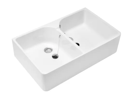 Evier double cuves blanc VILEROY ET BOCH O Novo 220 x 895 x 550 mm avec trop-plein