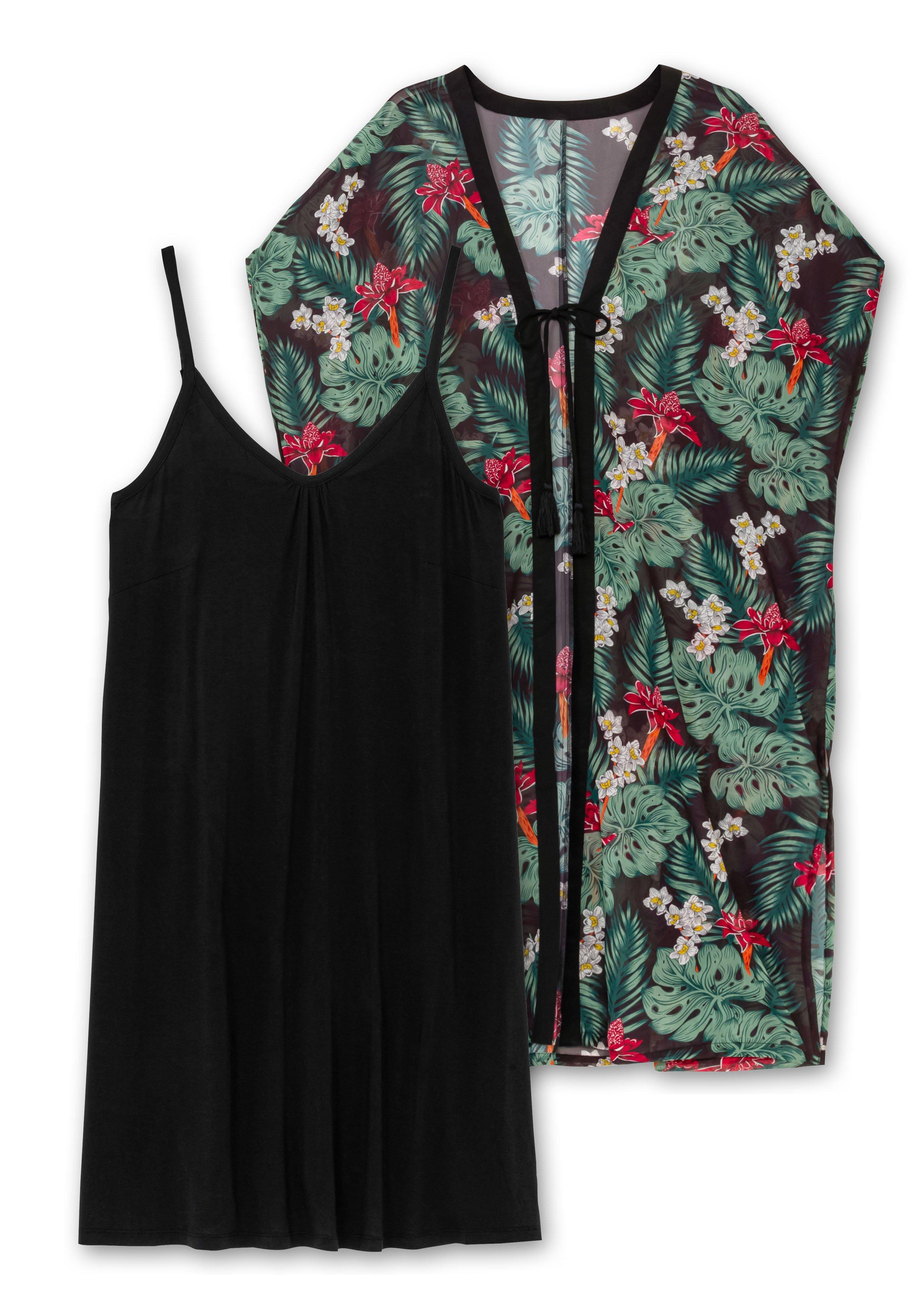 Strandset aus Jerseykleid und offenem Kaftan