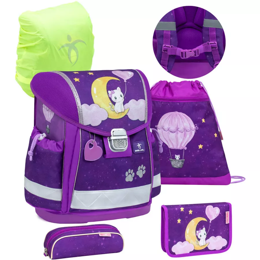 Belmil Schulranzen Classy Schulranzen Set 5-teilig mit Brustgurt Caty on the Moon