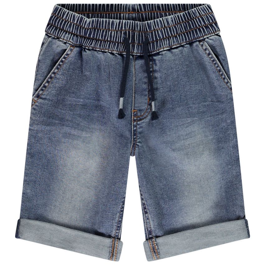 Bermuda effet jean à taille élastiquée pour garçon - Bleu moyen