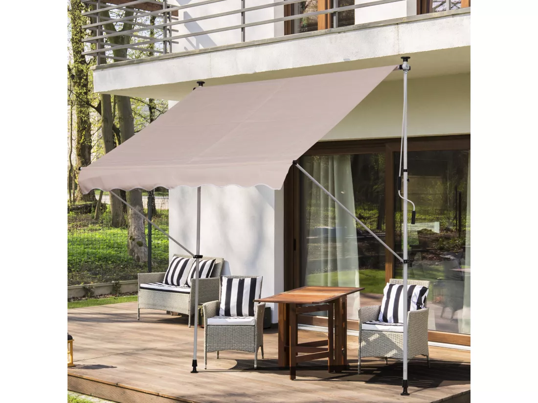Store banne manuel rétractable 2L x 1,5l x 1,7-2,8H m inclinaison réglable installation rapide métal alu polyester beige