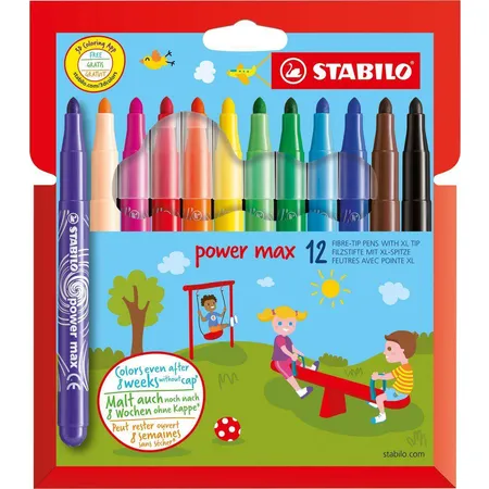 Filzstift - STABILO power max - 12er Pack - mit 12 verschiedenen Farben