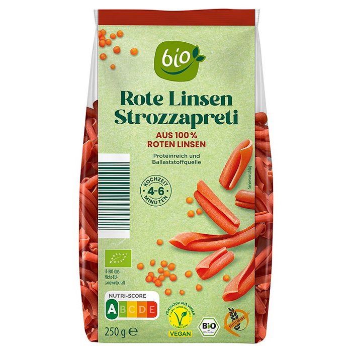 BIO Bio-Gemüse Pasta 250 g, rote Linsen Strozzapreti