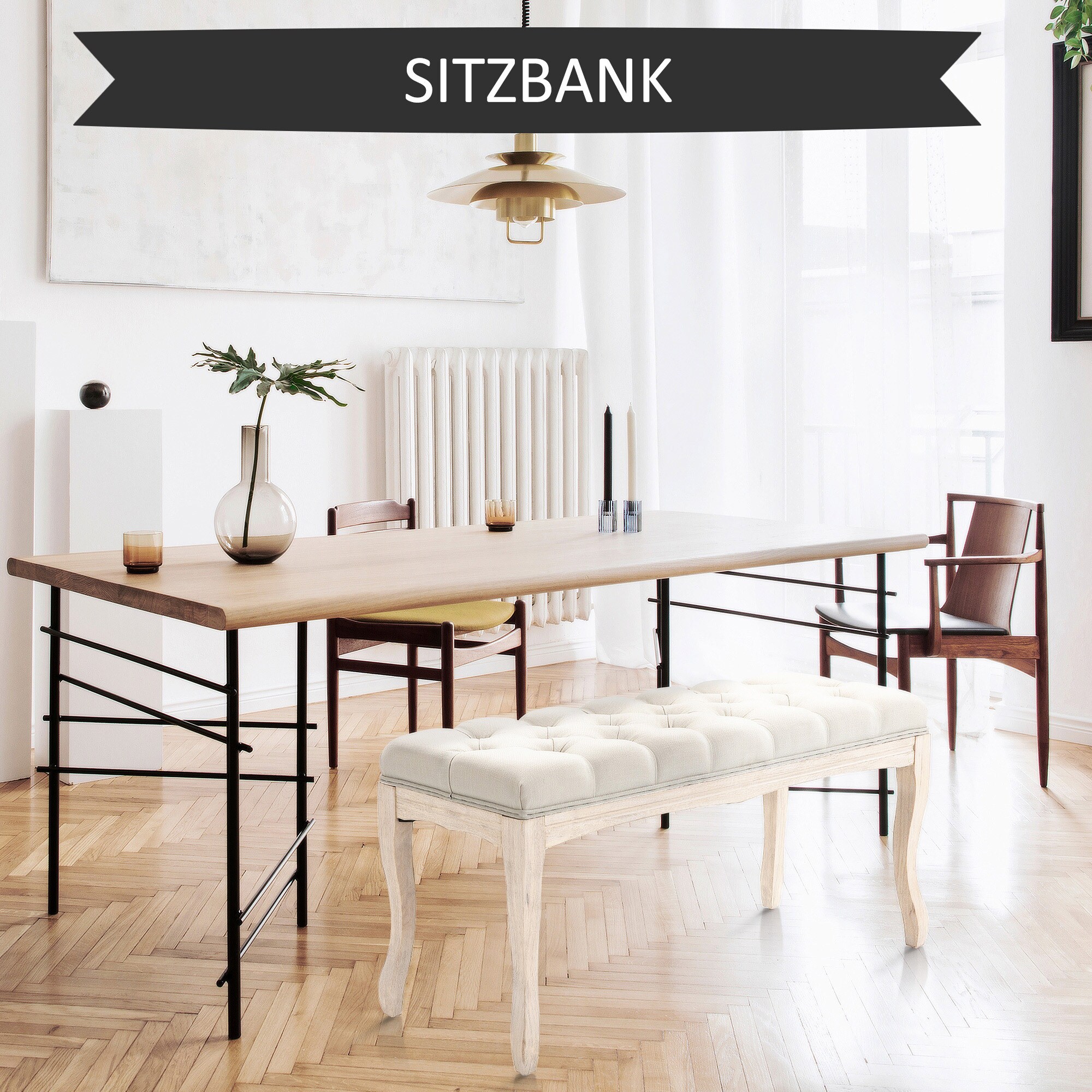 HOMCOM Polsterbank mit getufteten Design beige 110B x 38T x 49H cm